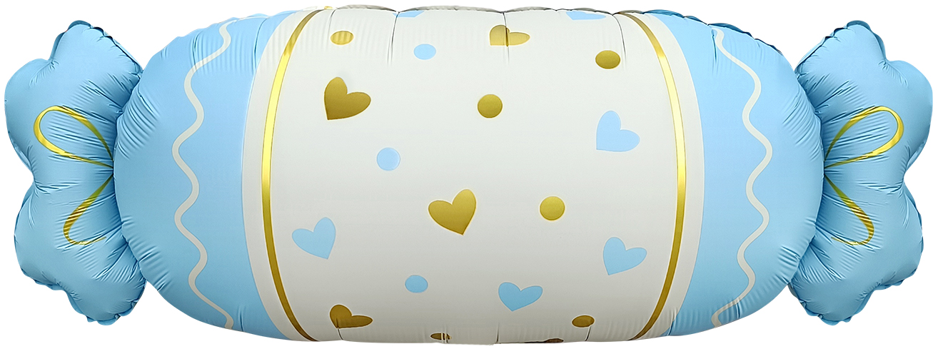 Шар (34"/86 см) Фигура, Конфетка, Сердечки, Голубой, Сатин, 1 шт. в уп.