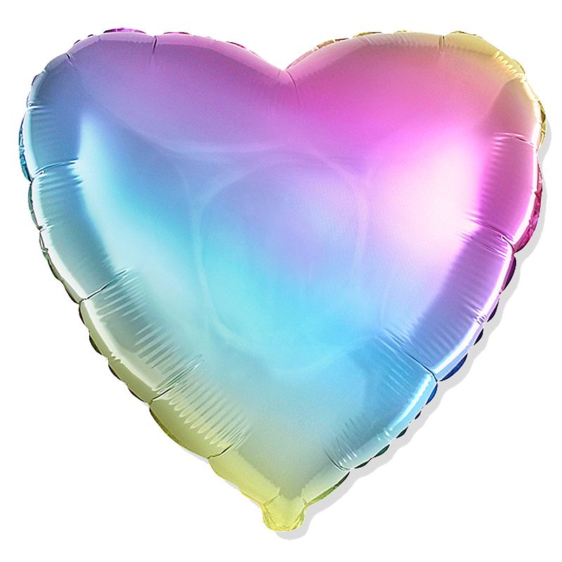 И 18 Сердце Радуга нежный градиент/ Heart Rainbow gradient/ 1шт./, Фольгированный шар (Испания)