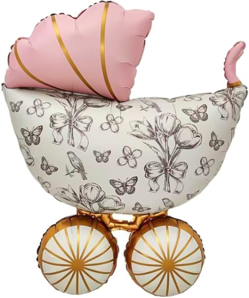 Шар (36"/91 см) Фигура, Коляска Ретро,Розовый,Сатин, 1 шт