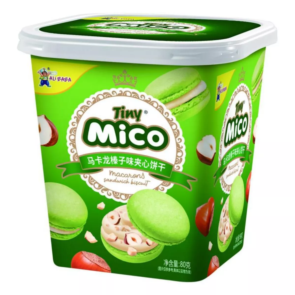 Акция!Печенье Tiny Mico Macarons Sandwich Biscuit, макарун со вкусом фундука, 80 г