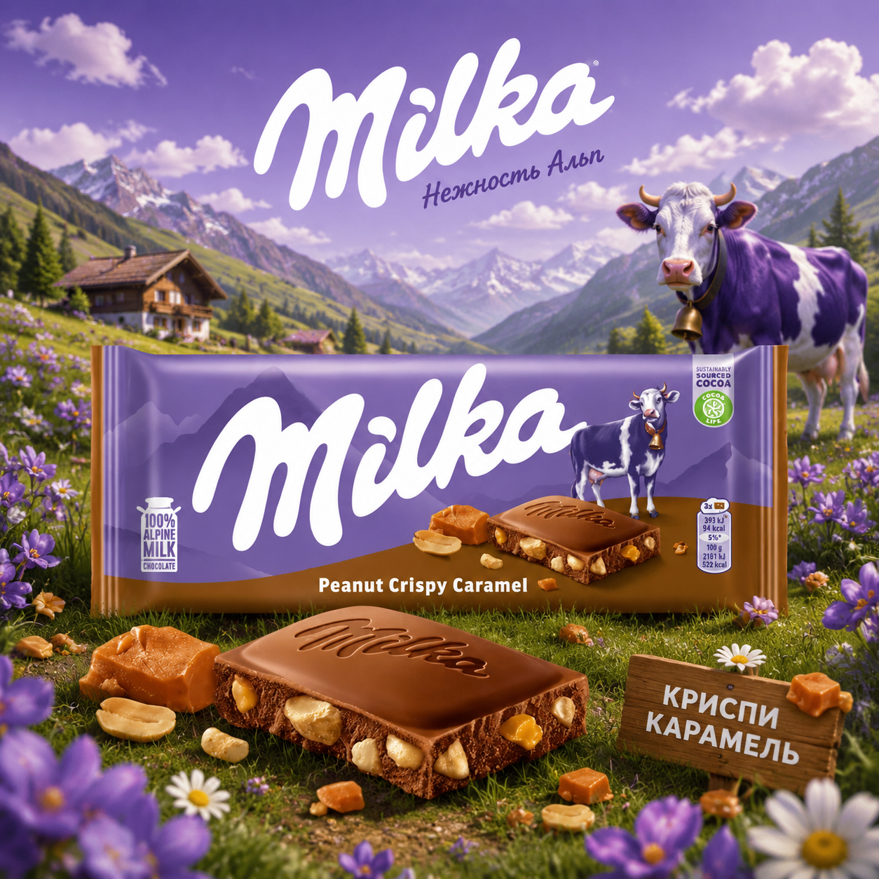 Акция!Шок. плитка Milka Peanuts Crispy Caramel (Милка Пинат Криспи Карамель) 90г (24)