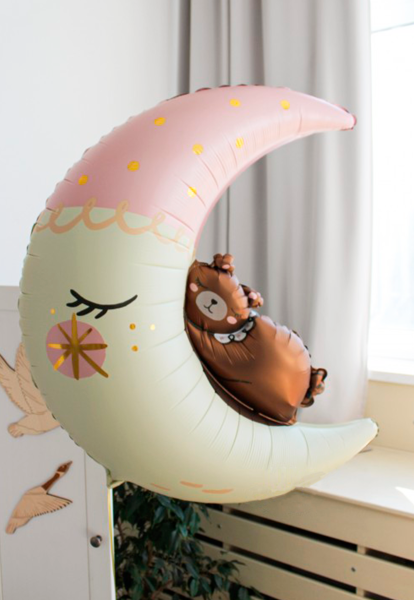 Шар (34"/86 см) Фигура, Полумесяц с медвежонком, 1 шт. в уп.