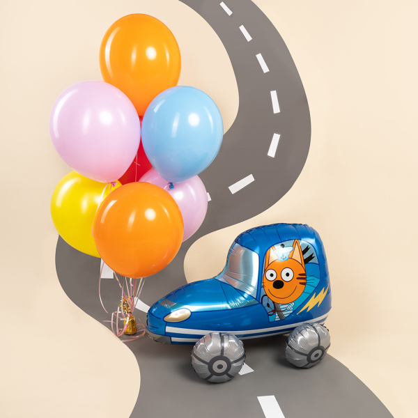 Шар (29"/74 см) Фигура 3D, Три Кота,Коржик в машине, 1 шт в уп