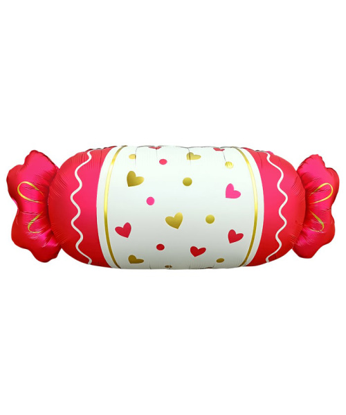 Шар (34"/86 см) Фигура, Конфетка, Сердечки, Красный, Сатин, 1 шт. в уп.