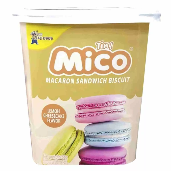 Акция!Печенье Tiny Mico Macaron Sandwich Lemon Cheesecake, макарун со вкусом лимонного чизкейка, 88г