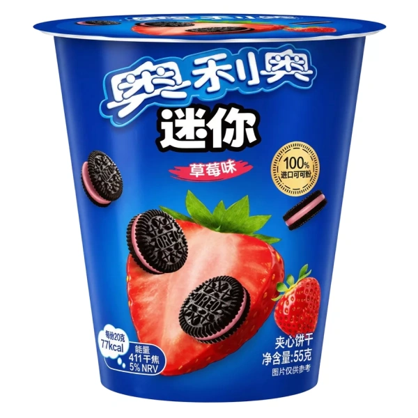 Акция!Печенье Oreo mini biscuit strawberry с клубничным вкусом, 55 г 