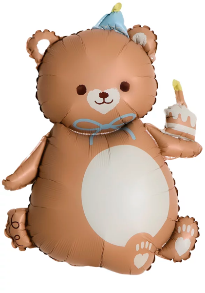 Шар (39"/99 см) Фигура, Мишка с кексиком, Коричневый, Сатин, 1 шт. в уп.
