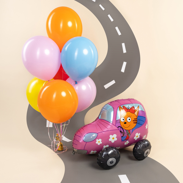 Шар (29"/74 см) Фигура 3D, Три Кота,Карамелька в машине, 1 шт в уп