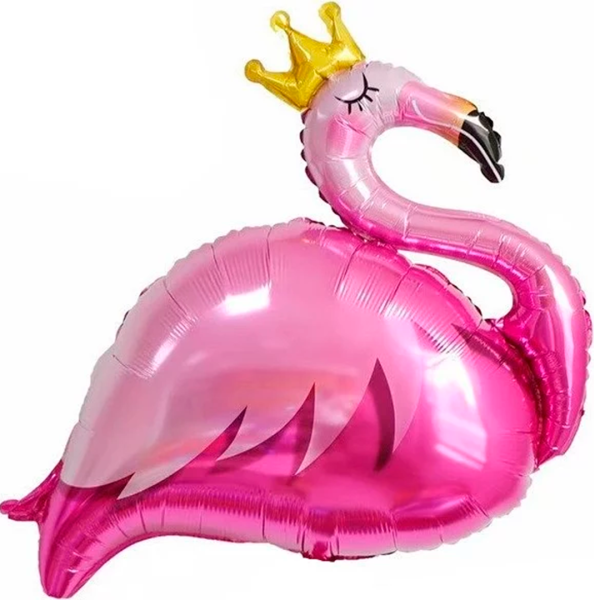 Шар (35"/89 см) Фигура, Фламинго в короне, Розовый, 1 шт