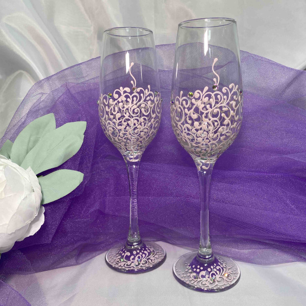 Акция! Бокалы свадебные (пудровые вензели)
