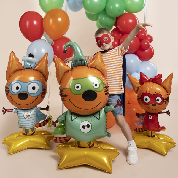 Шар 3D (54"/137 см) Фигура на подставке, Три Кота, Компот, 1шт в уп