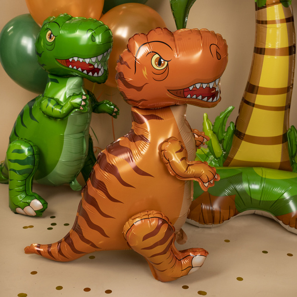 Шар (28"/71 см) Фигура 3D, Динозавр Тираннозавр, Оранжевый, 1 шт, в уп.