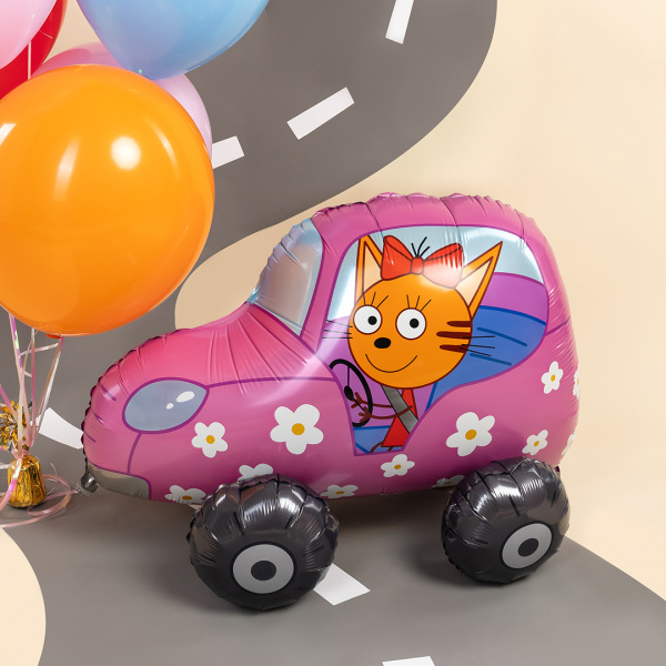 Шар (29"/74 см) Фигура 3D, Три Кота,Карамелька в машине, 1 шт в уп